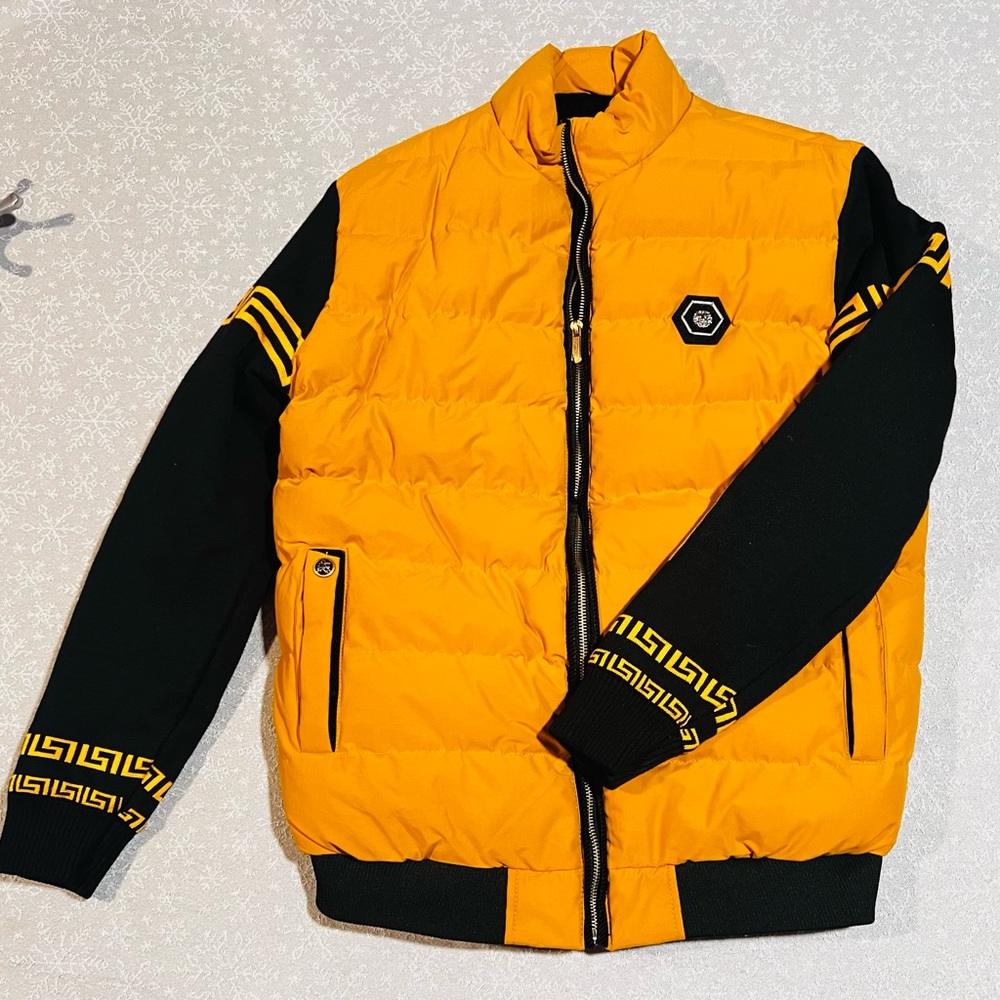 Yellow Youth Parka - Black Greek Key Trim